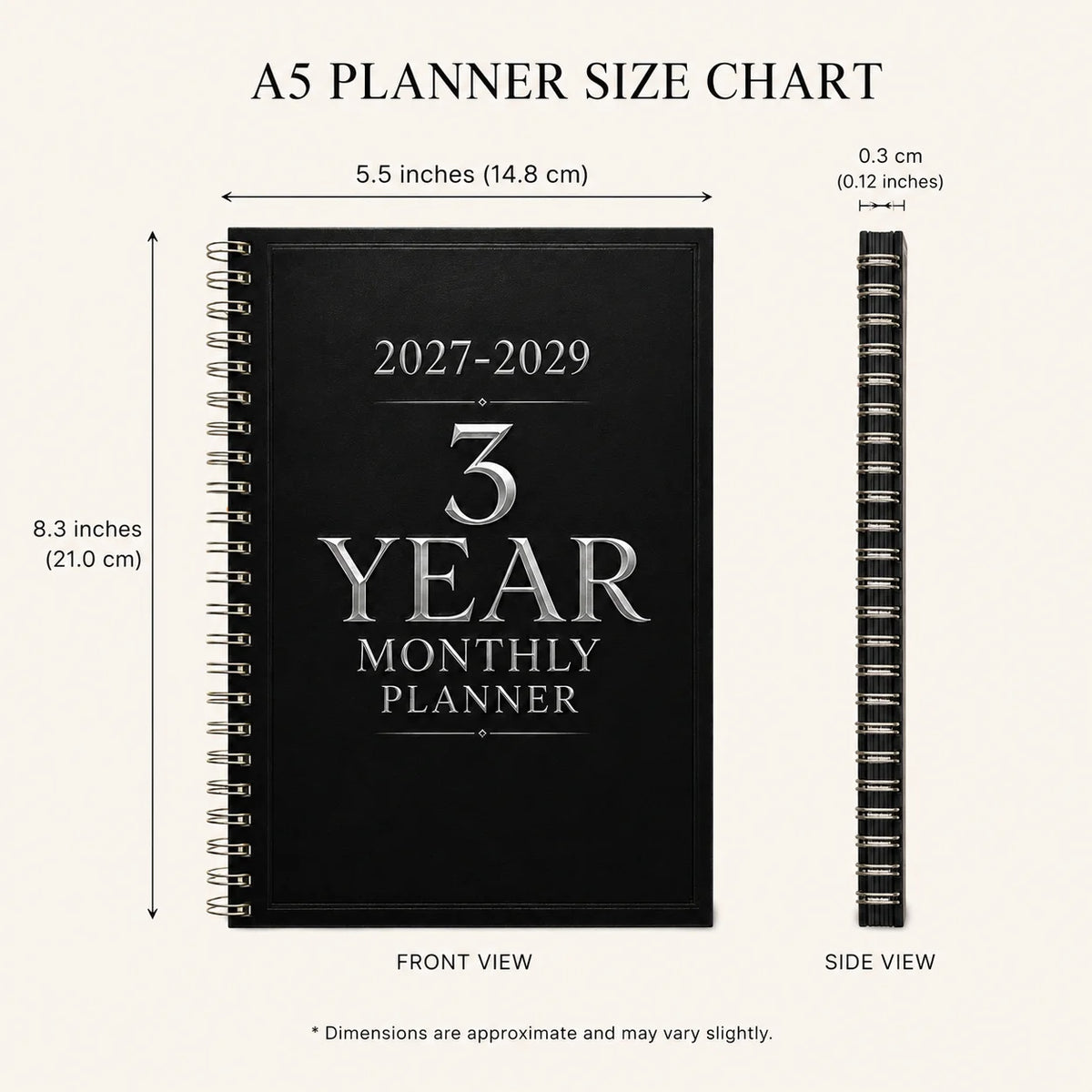 2027-2029 3-Year Monthly Planner, A5 Spiral Planner Notebook, Minimalist Organizer for Goals, Appointments Long-Term Planning