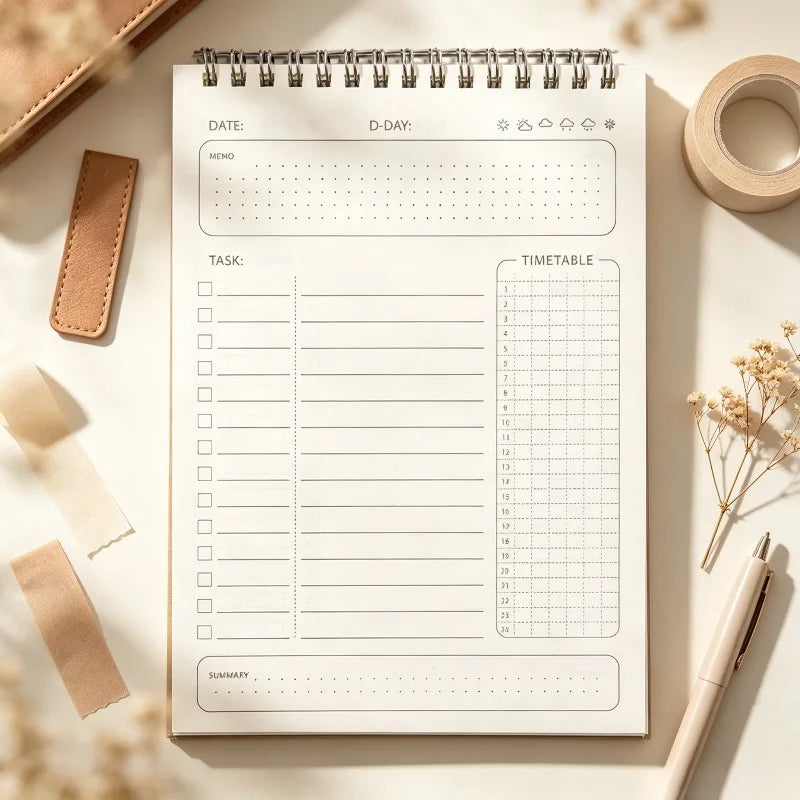 Daily Planner Notebook,160 Pages, Exquisite Layout & Soft Paper, Schedule & Task Organizer for Office and School Use
